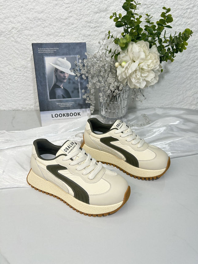 Genuine Leather Women's Sneakers 2025 Autumn New Breathable Fashion Versatile Thick-Soled Height-Increasing Sports Casual Trendy Sneakers