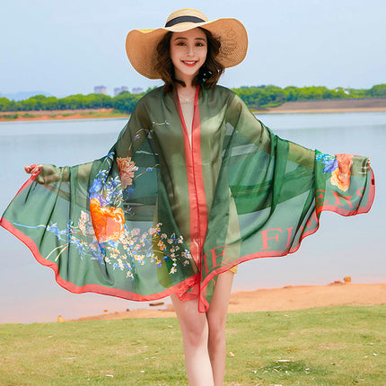 Seaside Sunscreen Silk Scarf Imitation Silk Scarf Spring and Summer Joker High-grade Printed Beach Scarf Silk Scarf Shawl Wholesale