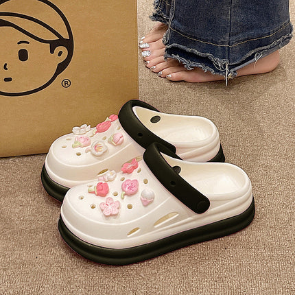 Trendy Chinese-Style Perforated Sandals for Women, Summer Outdoor Beach Thick-Soled Ultra-Soft 2025 New Closed-Toe Sandals for Women