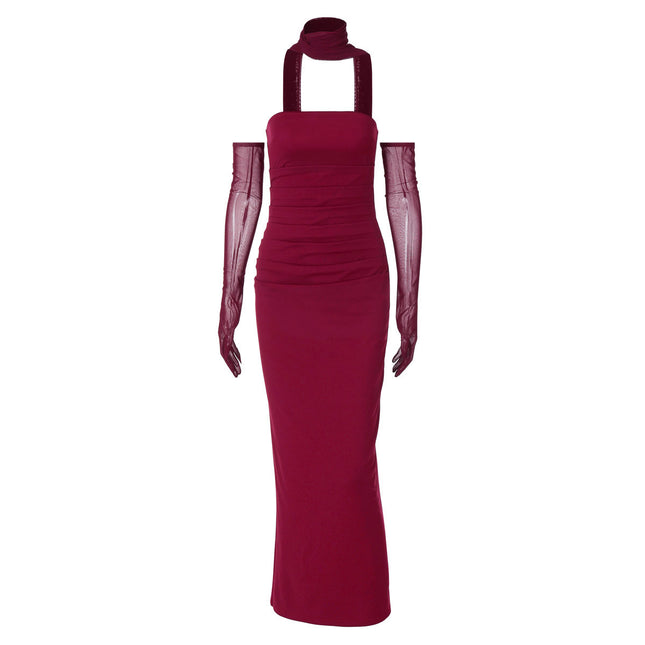 Socialite Style Cross-Border Women's Clothing Solid Color Strapless Backless Slit Sexy Party Slim Fit Bodycon Dress Elegant Style