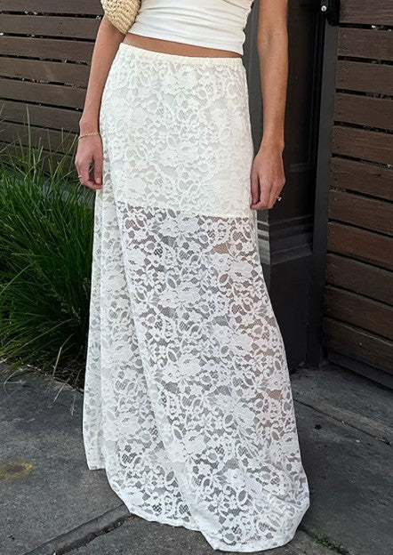 1 Spring French Style White Lace Skirt Women's Fashion A-Line High-Waisted Long Skirt Export Butt Curtain Women's Clothing