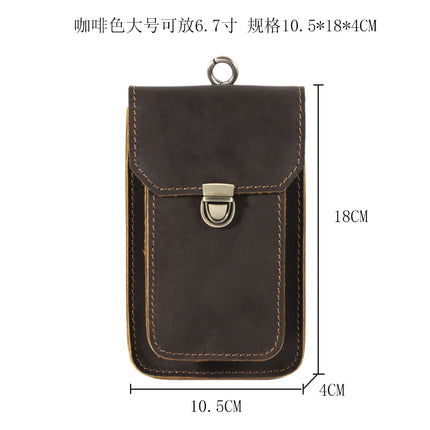 Men's Waist Bag Hanging Bag Mobile Phone Bag Genuine Leather Protective Case Crazy Horse Leather Top Layer Cowhide Outdoor Waist Hanging Bag Wholesale