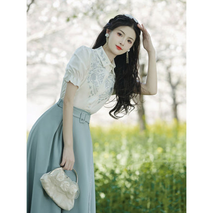 Real shot new national style Chinese element retro style new dress overskirt suit price limit +40