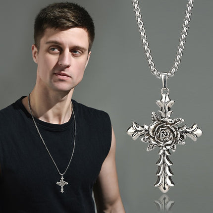 Factory Direct European and American men's titanium steel necklace retro personality cross fashion Men's pendant hip hop cross-border exclusive