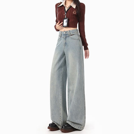 Light Blue Wide-Leg Jeans for Women Summer 2025 New High-Waisted Loose Straight Floor-Length Pants
