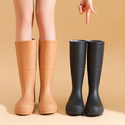 Cross-Border Khaki Brown High-Top Women's Rain Boots, Versatile Women's Rubber Shoes, Waterproof Shoes, Red Long Water Boots, Rainy Day Travel Shoes