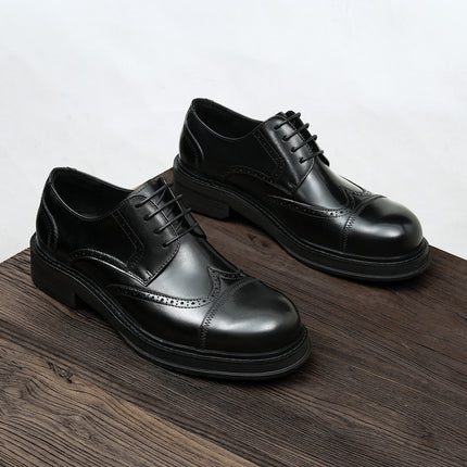 Men's Thick-Soled Leather Shoes, Height-Increasing 2026 New Model, Genuine Leather British-Style Brogue Shoes, Large-Toe Business Casual Shoes