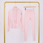 Strawberry milkshake hooded embossed jacket and cropped pants set