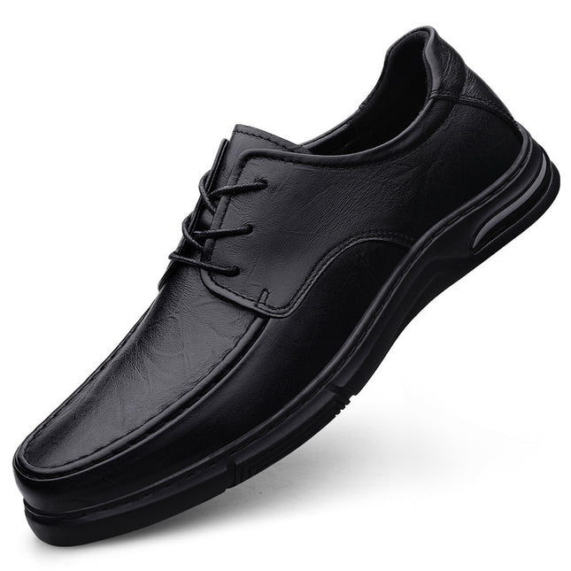 Men's Summer Men's Breathable Cowhide Business Dress Casual Shallow Mouth Lace-up Thick Bottom Low-top Hand-grip Pattern Men's Shoes