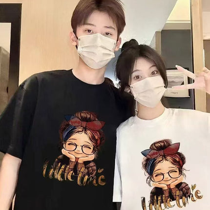220g Shoulder Short-sleeved T-shirt Women's Cotton Top Summer Cartoon T-shirt Round Neck Loose Breathable plus size Fashion Brand