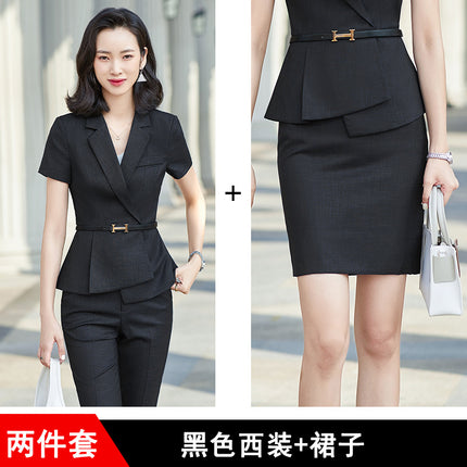 Professional Suit Dress Women's 2024 Summer New Office Front Desk Sales Department Tooling Thin Slim-fit Short-sleeved Suit Pants