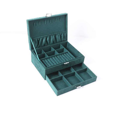 Double Dark Green Suede Jewelry Box Jewelry Earrings Bracelet Bag Jewelry Ring Necklace Jewelry Storage Box