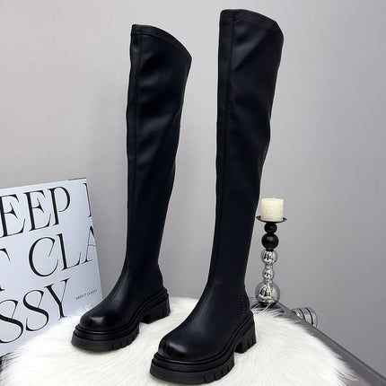 Maillard Over-The-Knee Boots 2025 Autumn and Winter Fleece-Lined Thick-Soled Heightening Boots Women's High Boots Slim Elastic Boots