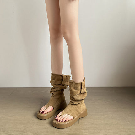 Clip Toe Boots 2024 New Summer Boots Thick Sole Increased Western Denim Heap Boots Clip Toe Boots Women's Short Boots Trendy