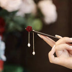 Small Rose Double Fringe Hairpin