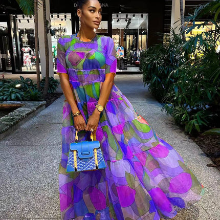 31272 cross-border supply of European and American women's new Amazon independent station wholesale hot mesh printing dress