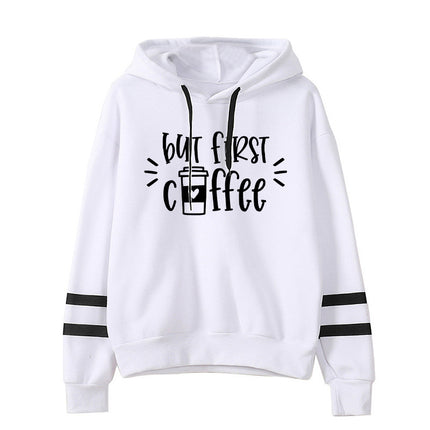 Foreign trade cross-border first cup of coffee But First Coffee printed parallel bars hooded vests autumn and winter Europe and the United States