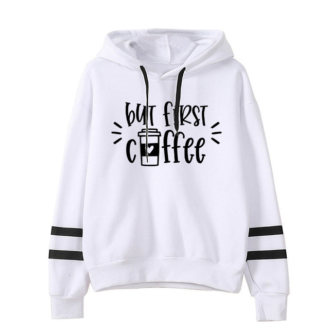 Foreign trade cross-border first cup of coffee But First Coffee printed parallel bars hooded vests autumn and winter Europe and the United States