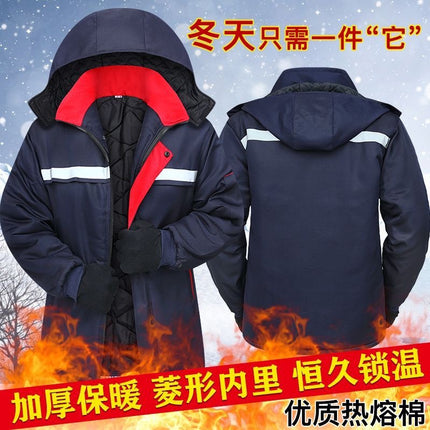 Winter Thickened Cotton Work Clothes, Warm and Cold-Proof with Reflective Strips, Labor Protection Clothing for Construction Sites and Auto Repair Workshops