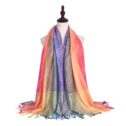 Ethnic Style Women's Vintage Jacquard Scarf Jacquard Cotton Feather Travel Spring and Autumn Long Shawl Warm Air Conditioning D01