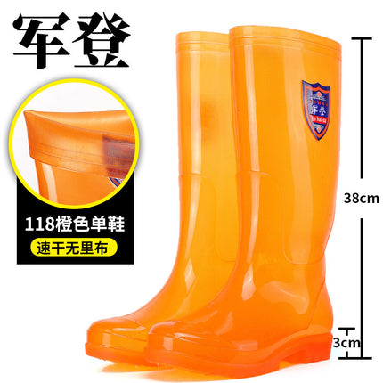 Military High-Top Unlined Brown Quick-Drying Water Shoes Long-Tube Yellow Waterproof Boots Non-Slip Rain Boots Mesh-Free Men's Rubber Shoes