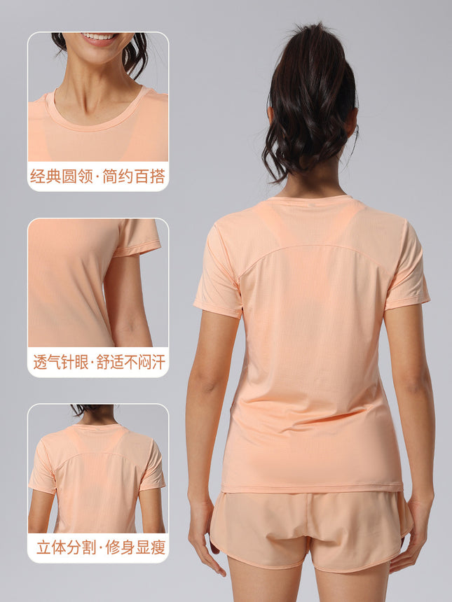 Women's Slim-Fit T-Shirt, Three-Dimensional Cut, Breathable, Versatile Summer Commute Base Shirt, Round Neck Running Shirt, Yoga