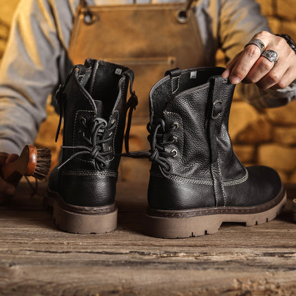 First Layer Cowhide Men's and Women's Couple's High-rise Workwear Boots Men's Western Cowboy Boots Black Knight Mongolian Riding Boots