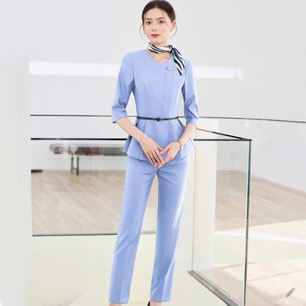 High-end professional suit female spring and autumn temperament goddess fan host formal dress beauty salon front desk overalls two-piece set