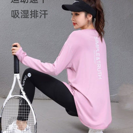 Mid-Length Hip-Covering Running Trendy Fitness Clothing Women's Tops Loose Belly-Covering Quick-Drying Yoga Large Size Spring and Autumn Clothing