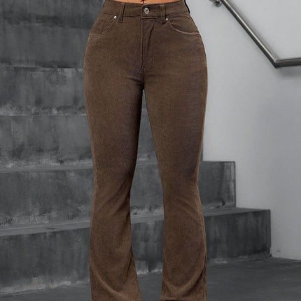 European and American Foreign Trade Hot-Selling High-Waisted Flared Corduroy Casual Pants for Women, Retro Skinny Pants, Fashionable Bell-Bottoms, Versatile