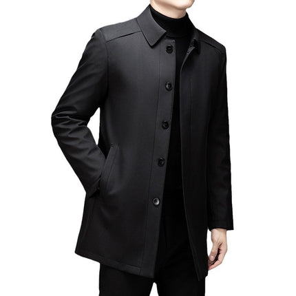 2025 Winter Jacket with Removable Liner, Windbreaker for Men, Business Casual, Turn-Down Collar, Middle-Aged Dad Style, High-End Cotton Coat