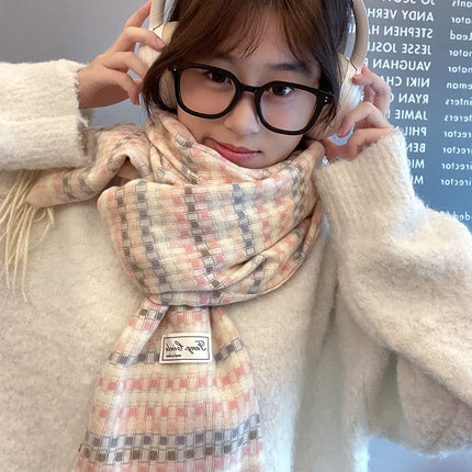 [Dai Green] Autumn and Winter Atmosphere Creamy Plaid Scarf Soft Korean Temperament Shawl Warm Neck Women