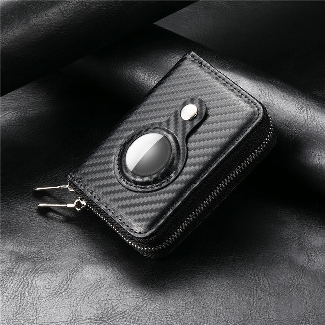 Suitable for Apple Airtag Locator Organ Card Holder Rfid Double Zipper Wallet Cover Carbon Fiber Pu Storage Card Holder