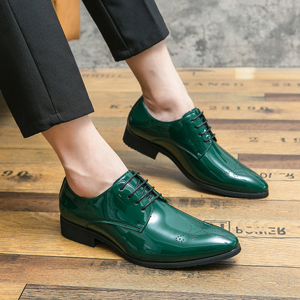 Cross-border plus size Amazon Men's Low-top Casual Green Brock Lace-up Pointed-toe Business Dress Youth Leather Shoes
