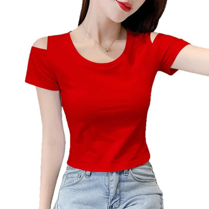 Short-Sleeved T-Shirt Women's Short Crop Top Off-Shoulder 2025 Summer New Tight-Fitting High-Waist Slim Sexy T-Shirt