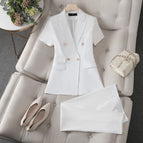 Short Sleeve-White Suit Pants / S
