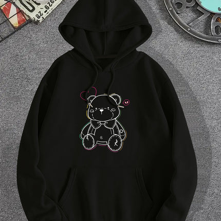 Fashion Joker Hoodie College Style Line Bear Print