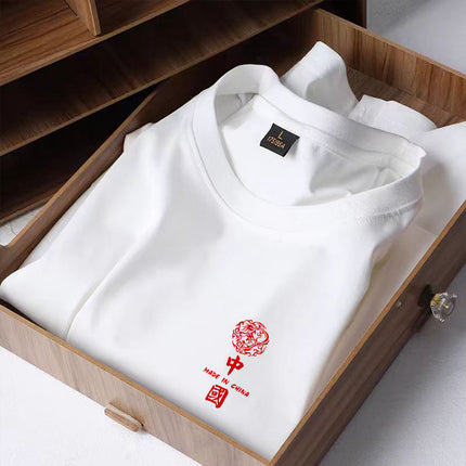 Summer Hong Kong Style Black Aircraft Ice Silk Round Neck Men's T-shirt Top Printed Casual Retro Top Couple Clothing