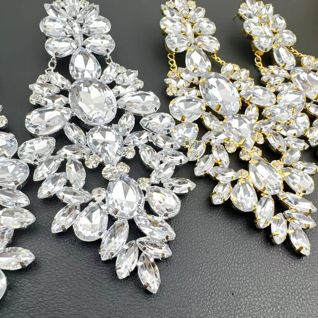 Cross-border Fashion Europe and America Exaggerated Geometric Rhinestone Earrings Diamond Flash Light Luxury High-end Elegant Earrings Jewelry