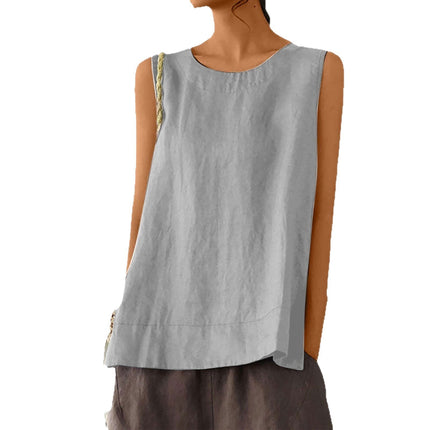 2026 Large Size Loose Casual Cotton and Linen Solid Color Sleeveless Top T-Shirt Camisole Large Size Camisole for Women Plus Size
