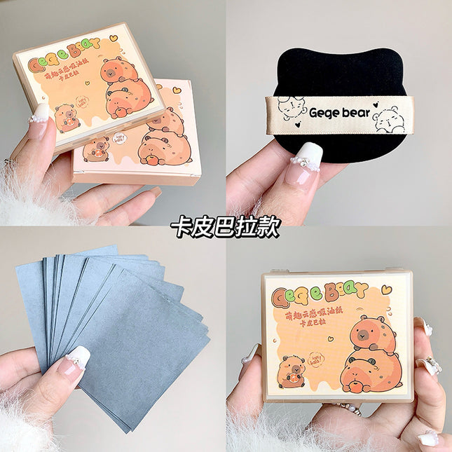 Gege Bear Cute Cloud-Like Facial Oil-Absorbing Paper Comes with Powder Puff Makeup Mirror Oil Control Refreshing Student Party Portable