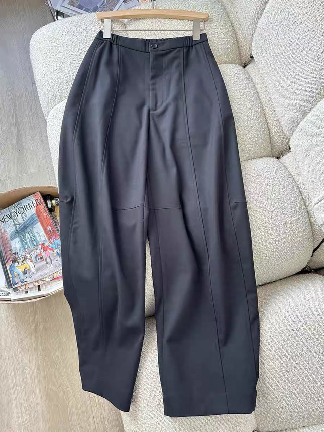 Black High-Waisted Cargo Casual Pants for Petite Figures, with Cuffs, Buttoned, Curved Knife-Cut Wide-Leg Pants, Comfortable and Leg-Lengthening, Suitable for Spring