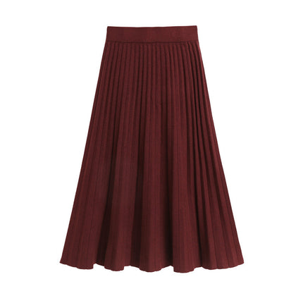 Autumn and Winter Knitted Skirt for Women, New Elegant, Versatile, Slimming Look, Thickeneded Long Skirt, A-Line Pleated Skirt, Extended Skirt