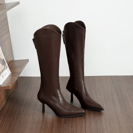 Q702 Fashion Boots Leather Boots Stiletto Boots over the Knee Women's Boots High Heels High Boots Back Zipper Autumn and Winter
