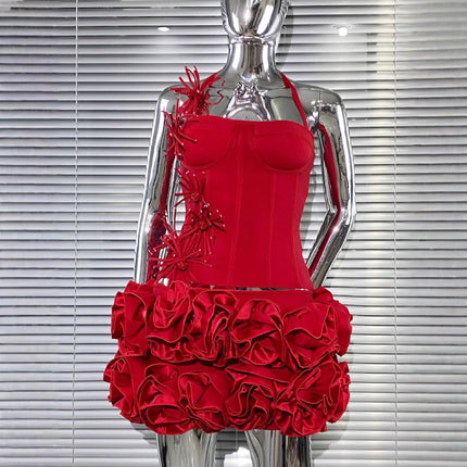 Amazon Aliexpress Popular Cross-Border Foreign Trade New Product Bandage Skirt Suit Vest Flower Two-Piece Party Dress