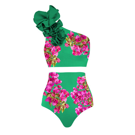 2024 Beach Vacation Swimwear in stock New Shoulder Printed High Waist Split Swimwear suit Women's 2314