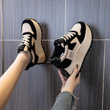2025 Autumn and Winter New Fashion Thick-Soled Heightening 8cm Trendyy Letters Versatile Women's Casual Shoes Sports Shoes Brown