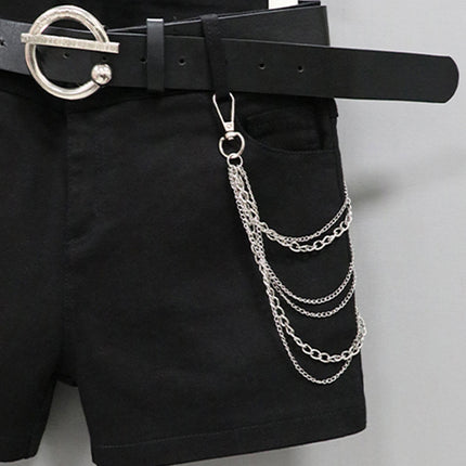 Black Shorts for Women, New Korean Style, Tassel Chain Metal Hot Pants, Mid-Waist Slim Fit, Fashionable Straight-Leg Pants