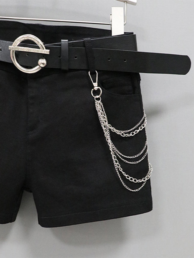 Black Shorts for Women, New Korean Style, Tassel Chain Metal Hot Pants, Mid-Waist Slim Fit, Fashionable Straight-Leg Pants