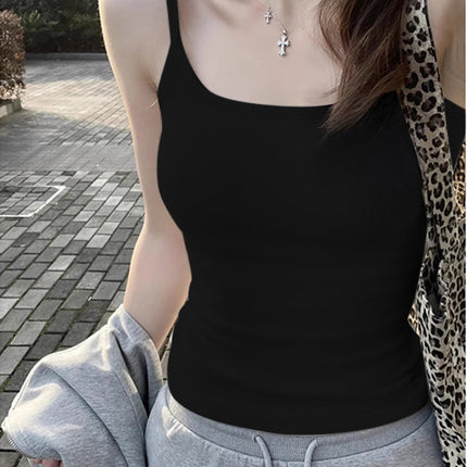 Beautiful Small Camisole White Vest Women's Summer Outer Wear Beautiful Strap Chest Pad Slim-fit Solid Color Inner Base Small Vest for Women